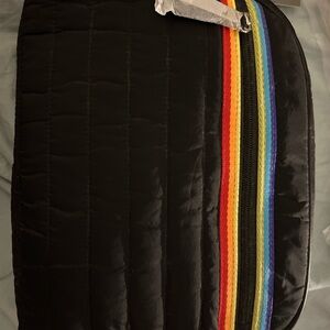 Sondra Roberts Black Quilted Bag with Colorful Stripes 10 x 14 NEW Rainbow